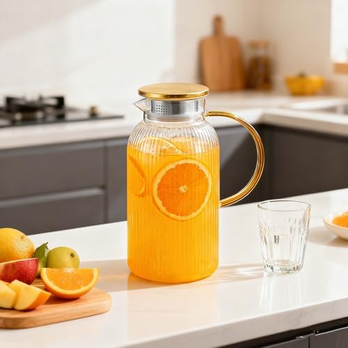 2 Pack Glass Pitcher with Lid, 68oz/2L Heat Resistant Borosilicate Pitcher - Image 6