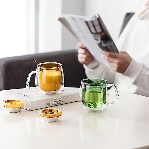 Colorful Borosilicate Double Wall Glass Coffee Mugs Set of 4,11.6 oz. Insulated Coffee Cups Latte Mugs with Handle for Americano and Ice Tea - Image 2