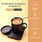 Wireless Tea Warmer Set,Smart Heated Mug Kit with Wirelessly Charge cell phone,Mug Warmer for Desk,Electric Coffee Warmer with Mug Set,Cordless Cup Warmer Rechargeable,Heated Cup Auto Shut Off (Black) - Image 2