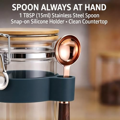 uxcell Airtight Glass Canister with Bamboo Lid & Spoon, Glass Coffee Bean Storage Container 1200ml/40oz Kitchen Pantry Sealed Freshness for Grounds Tea Cereal Sugar, Dark Blue - Image 4