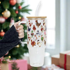 Sip-Sip Hooray! Christmas Chickens 40oz Glass Tumbler with Lid and Straw - Image 3