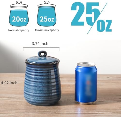 Ceramic Food Storage Jars,25 Oz Porcelain Kitchen Canisters with Airtight Lids Set of 3,Flour Containers for Countertop,Farmhouse Decor Serving Ground Coffee,Tea,Sugar,Pasta and Rice,Blue - Image 4