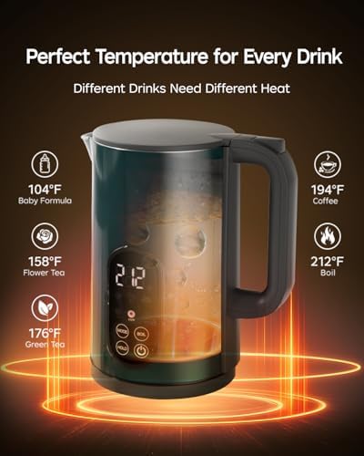 1.7L Stainless Steel Electric Kettle with Temperature Control – Green - Image 5