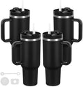 4 Pack 40 Oz Tumbler with Handle Bulk, Double Wall Vacuum Insulated Stainless Steel Tumbler with Lid and Straw, 40 oz cup with Silicone Spill Proof Stopper Set (Black) by Temolulu