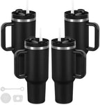 4 Pack 40 Oz Tumbler with Handle Bulk, Double Wall Vacuum Insulated Stainless Steel Tumbler with Lid and Straw, 40 oz cup with Silicone Spill Proof Stopper Set (Black) by Temolulu