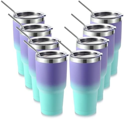 Volhoply 30oz Insulated Tumbler with Lid and Straw, Double Wall Inner & Outer 304 Stainless Steel Tumblers Bulk, Powder Coated Coffee Cup for Office, Home, Travel (Purple Bule,8 Pack) by LiveFully%EF%BC%8CDrinkFreely%E2%80%94KeepGoingwithVolhoply%EF%BC%81