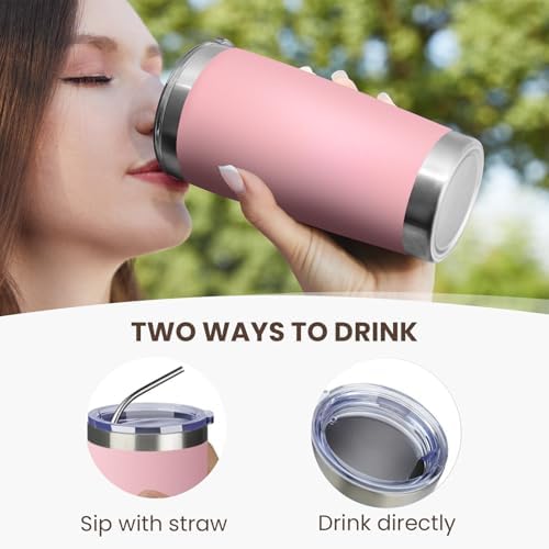MEWAY 20oz Tumbler 8 Pack Double Wall Vacuum Insulated Travel Mug Bulk, Stainless Steel Tumblers with Lid and Straw, Durable Powder Coated Coffee Cups for Cold & Hot Drinks (Pink, 8) - Image 3