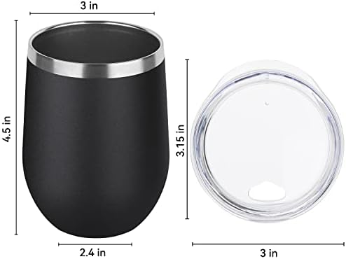 DOMICARE Stainless Steel Wine Tumbler Bulk with Lid, Personalized Insulated Tumblers Set, 12oz Travel Coffee Cups Pack of 12, Black - Image 4