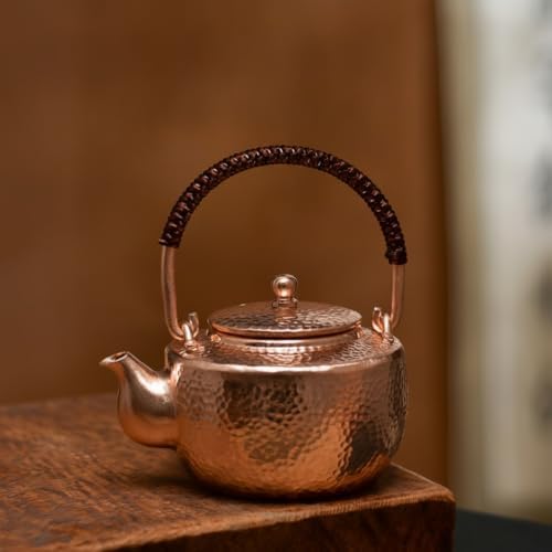 Amagogo Copper Kettle Handmade Teapot Vintage Hammered Finish Small Tea Kettle Compact Water Boiler Arched Handle Short Spout With Lid Heat Retention Suitable, Aged Lifting Beam Pot - Image 7