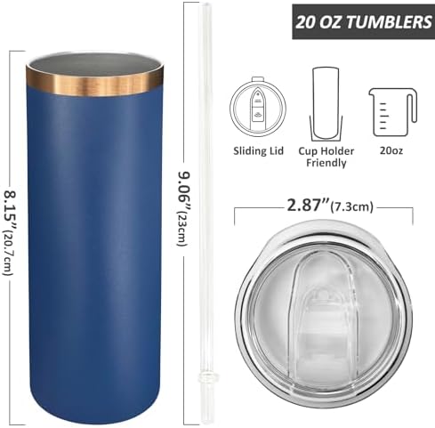 20 oz Skinny Tumblers Bulk with Lids and Straws Navy,8 pack - Image 2