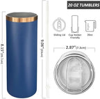 20 oz Skinny Tumblers Bulk with Lids and Straws Navy,4 pack - Image 2