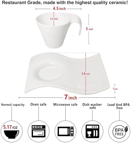 Porcelain Coffee cup and saucer Mugs,5.17 Ounce, Savor Espresso Mugs Cups for Latte, Hot Tea, Cappuccino, Mocha, Cocoa, Mugs Set - Image 2