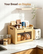 Bread Box for Kitchen Countertop, Bamboo Storage Container with Top Shelf - Image 6
