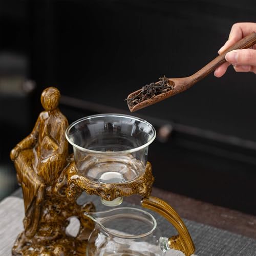 Zurucily Semi Automatic Teapot Set, Glass Teapot Set with Strainer Kungfu Tea Sets (Meditation-brown) - Image 5