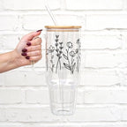 Sip-Sip Hooray! Wildflower 40oz Glass Tumbler with Lid and Straw, Floral Iced Coffee Cup, Cup Holder Compatible, Spring Flower Gift for Women - Image 2