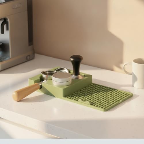 Coffee Tamper Base Made Of Food Grade Silicone Material Featuring Raised Organizer Section Textured Pad Multiple Molded Recesses Circular, Brown - Image 3