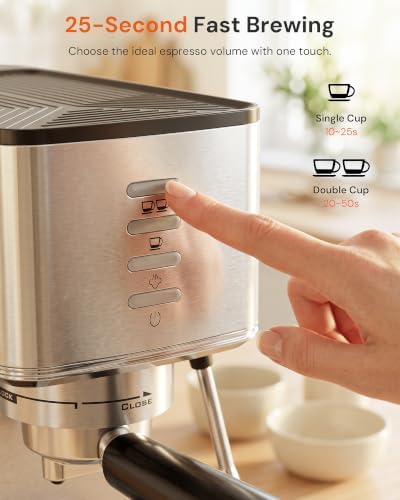 Kismile 20 Bar Espresso Machine with Milk Frother, Compact Coffee Machine & Cappuccino Machine for Home, Durable Metal Housing, 1.4L Removable Water Tank & Cup Warmer, Stainless Steel Filter - Image 3