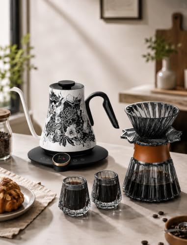 Cocinare Blossom Gooseneck Electric Kettle & Pour Over Coffee Set, ±0.5°F Temperature Control, 1500W 0.9L Kettle, Coffee Dripper, 550 ml / 18.6 oz Server & 2 Tasting Cups - Image 2