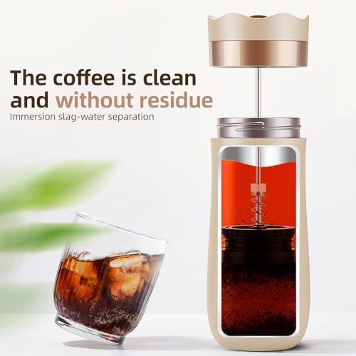 Portable Coffee Maker, Double Wall Insulated Stainless Steel French Press Travel Mug with 320ml Capacity for Camping Hiking Travel (Red) - Image 4