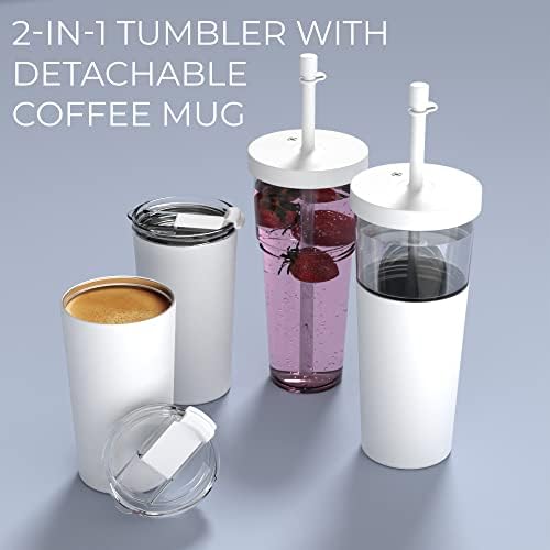asobu ClearInsulation Flexi Straw Tumbler Marina a Tritan 28 oz Tumbler with 17 Oz Stainless Steel Insulated Sleeve for Ice Coffee or Hot Tea (White) - Image 2