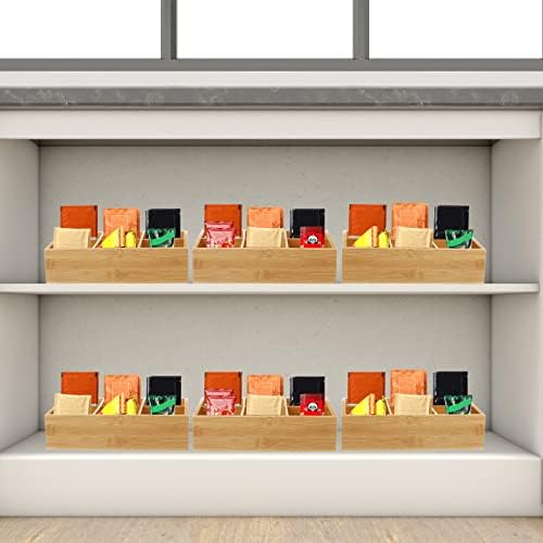 Maitys 4 Pcs Bamboo Tea Organizer, Beige 6 Compartment Storage Box - Image 7