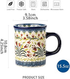 Ceramic Latte Mug Set of 4, 15.5oz Hand Painted Porcelain Coffee Cups With Big Handle - Modern,Retro Design For Any Kitchen. Microwave and Dishwasher Safe (The tulip) - Image 2