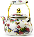 Enamel Tea Kettle 2.6 Quart, Vintage Butterfly Floral Stovetop Teapot by Unknown