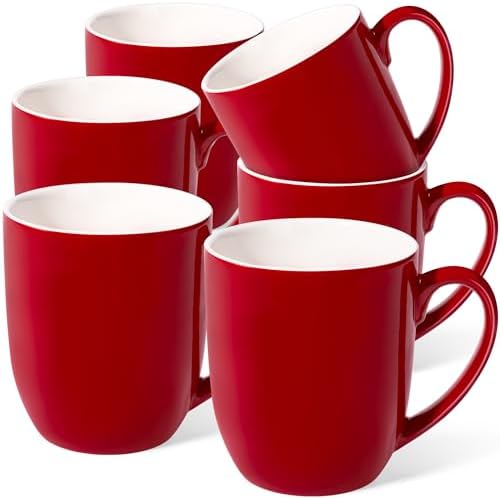Large Ceramic Coffee Mugs Set of 6 16oz(475ml) Tea Cups Idea Gifts Red by Urbanstrive