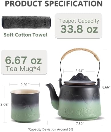 ZENS Japanese Teapot Set with 4 Cups, 33.8oz Loose Leaf Clay Teapot - Image 5
