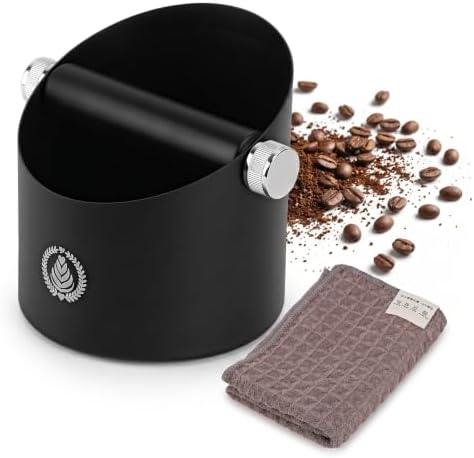 Espresso Knock Box,1.5L Large Capacity Coffee Knock Box with Barista Towels,Removable Knock Bar & Non-Slip Base,Stainless Steel Espresso Accessories for Home,Café & Coffee Cart by MakeLifeBetter