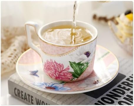 Coffee Cup Set with Saucer, Cup And Spoon, 200Ml Espresso Cups, Floral Ceramic Cups, Colorful Porcelain Coffee Mugs, Tea Cups, Mugs, Cappuccino Cups,Coffee cup h by AOPPLSOT