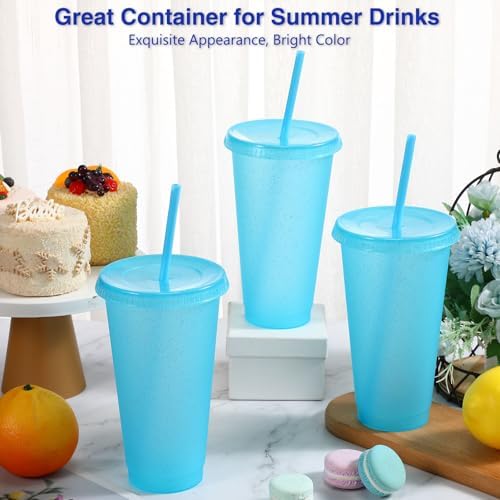 Amyhill 24 Pcs 24 oz Reusable Cups with Lids and Straws, Light Blue - Image 4