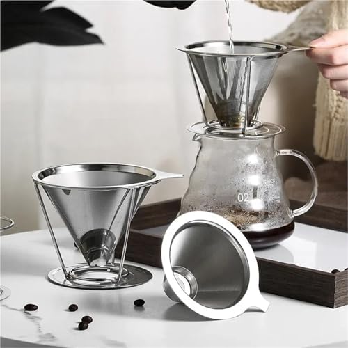 cold brew coffee filter 2/4pcs Stainless Steel Coffee Filter Reusable Tea Funnel Hand Brewing Double Layer Tool Home Cafe Use(Large,2pcs) - Image 4