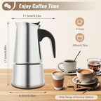 Stainless Steel Stovetop Espresso Maker, 4 Cups Moka Pot Induction Espresso Pot, 500W Italian Coffee Maker Percolator, Stainless Steel Espresso Pots - Image 2