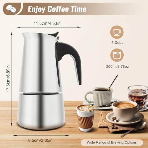Stainless Steel Coffee Machine Maker Electric Espresso Coffee Maker Electric Moka Pot with Detachable Base Stainless Steel Coffee Pot Stovetop 200ml/7oz/4 Cup - Image 2