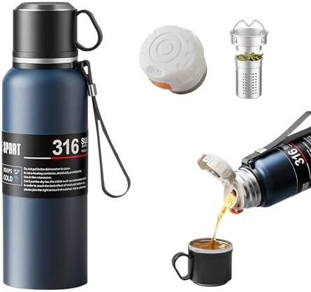 Stainless steel Vacuum Thermoses Bottle With Tea Infuser & Cup,Double Layer Insulated Coffee Bottles for Hot and Cold Drink Water Flask (Blue, 1980ML) by Unknown