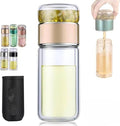 Double Glass Tea Infuser Bottle with Filter & Lid, 3-in-1 Smart Tea Infuser,Portable 3-in-1 Tea Maker for Loose Leaf, Hot or Cold Ready. (Gold,420ml) by Unknown