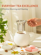 Sweese Teapots for Tea, 27 oz Porcelain Tea pot with Removable Stainless Steel Infuser, Tea Pots for Loose Tea - White - Image 4