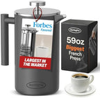 SterlingPro 1.75 L 59 oz Grey Extra Large French Press Coffee Maker and 2 Pack Replacement Screens Bundle Stainless Steel Double Wall Insulated for Tea and Coffee - Image 2