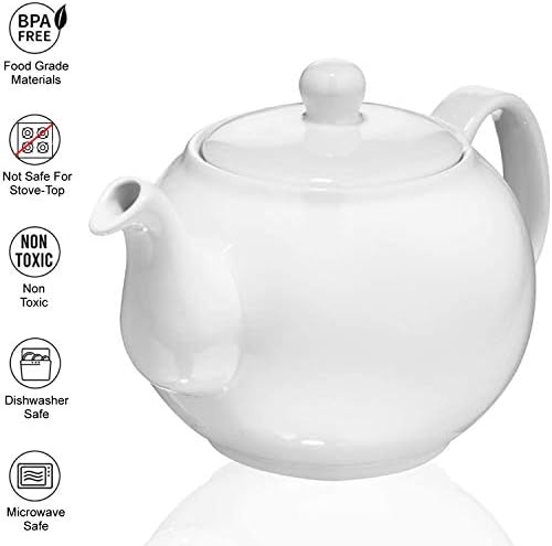 SAKI Large Porcelain Teapot, 48 Ounce Tea Pot with Infuser, Loose Leaf and Blooming Tea Pot - White - Image 2