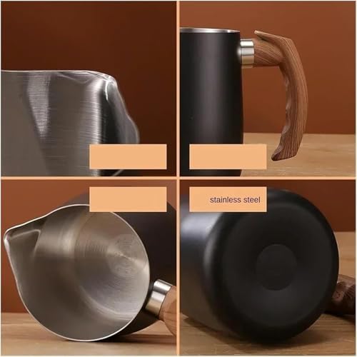 2pcs Stainless Steel Milk Frothing Pitcher Set with Wooden Handle - Precision Scale Latte Art Coffee Mugs (White) - Image 2
