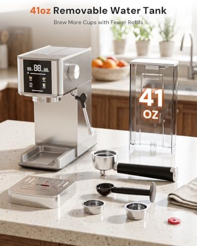 Kismile 20 Bar Espresso Machine with Milk Frother, Compact Cappuccino & Latte Coffee Maker for Home Office, 1350W Fast Heating Espresso Maker with Pre-Infusion, 1.2L Tank, LED Display - Image 7