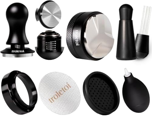 7 PCS 58mm Espresso Accessories Kit: Espresso Tamper, Coffee Distributor, Puck Screen, Dosing Funnel and WDT Tool Espresso Machine Accessories, Professional Espresso Tools by troletoi