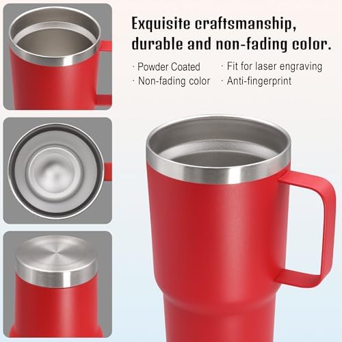 20 oz Tumbler with Handle and Lid Insulated Travel Coffee Mug Red 6P - Image 5