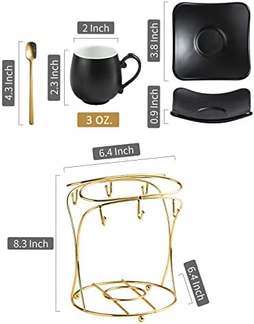 LYEOBOH Espresso Cups with Saucers Set, 3 OZ Coffee Cups with Metal Stand - Image 3