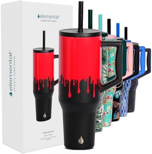 Elemental Spill Proof 40oz Insulated Tumbler with Handle & Straw Travel Mug by Elemental