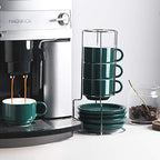 Sweejar Porcelain Espresso Cups with Saucers, 4 Ounce Stackable Cappuccino Cups with Metal Stand for Coffee Drinks, Latte, Tea - Set of 4 (Jade) - Image 3