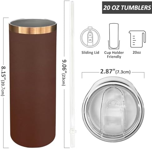 20 oz Skinny Tumblers Bulk with Lids and Straws Brown,4 pack - Image 2