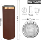 20 oz Skinny Tumblers Bulk with Lids and Straws Brown,4 pack - Image 2
