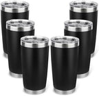 20oz Stainless Steel Tumbler Bulk with Lid, Travel Mug - Double Wall Vacuum Powder Coated Cup - Black, 6 Pack by Unknown